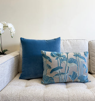 Teal Sage Poppy Velvet Throw Pillow