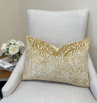 Gold Paisley Velvet Throw Pillow