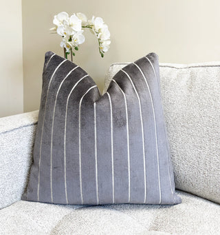 Gray Stripe Velvet Throw Pillow