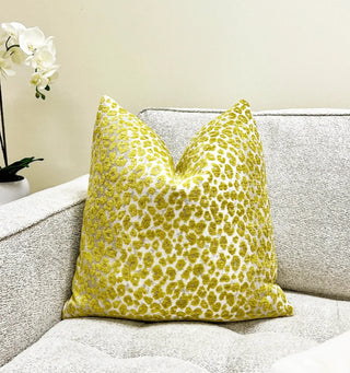 Lemon Citrine Leopard Velvet Throw Pillow