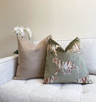 Olive Bengal Tiger Velvet Throw Pillow