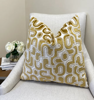 Gold Groove Velvet Throw Pillow