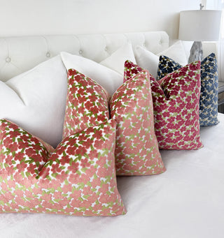 Coral Daisy Velvet Throw Pillow