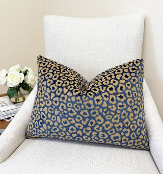 Blue Beige Leopard Velvet Throw Pillow