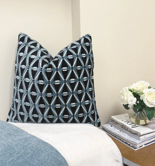 Blue Deco Velvet Throw Pillow