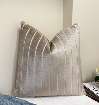 Beige Stripe Velvet Throw Pillow