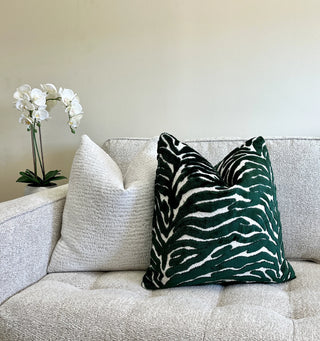 Deep Emerald Zebra Velvet Throw Pillow