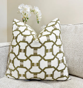 Olive Link Embroidered Throw Pillow