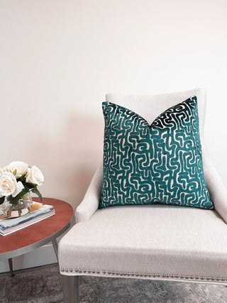 Teal Maze Velvet Throw Pillow