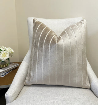 Beige Stripe Velvet Throw Pillow