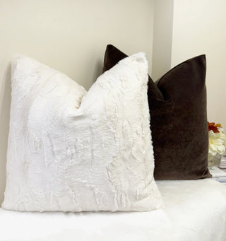 Cream Faux Fur Throw Pillow