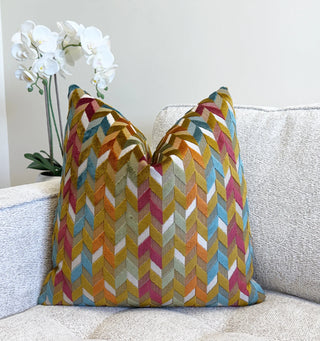 Sunset Chevron Velvet Throw Pillow