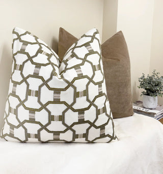 Olive Link Embroidered Throw Pillow