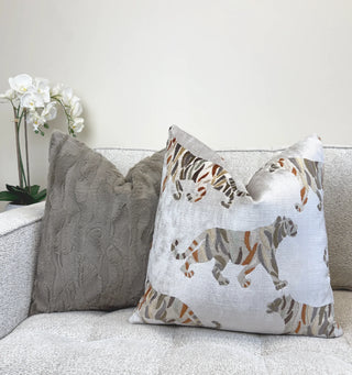Greige Faux Fur Throw Pillow
