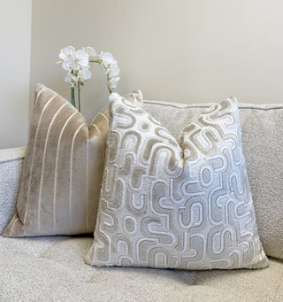 Ivory Groove Velvet Throw Pillow