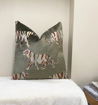 Olive Bengal Tiger Velvet Throw Pillow