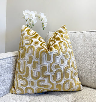 Gold Groove Velvet Throw Pillow