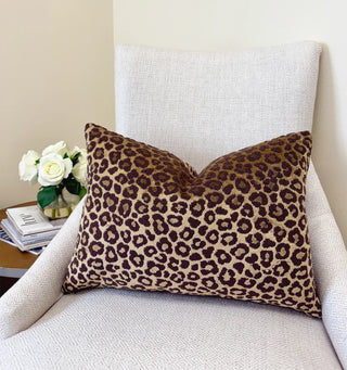 Brown Gold Leopard Velvet Throw Pillow