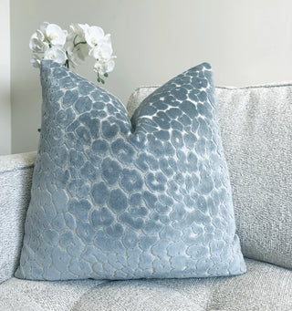 Sky Blue Leopard Velvet Throw Pillow