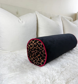 Leopard Noir Velvet Bolster Pillow