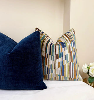 Brown Multi Spectrum Velvet Stripe Throw Pillow