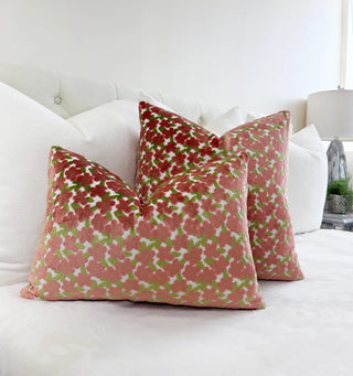 Coral Daisy Velvet Throw Pillow