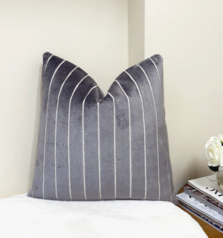 Gray Stripe Velvet Throw Pillow