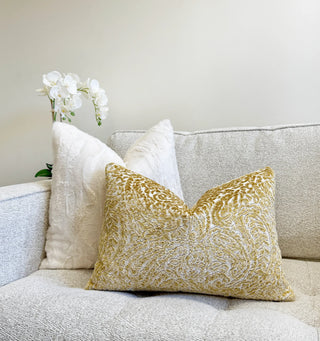 Gold Paisley Velvet Throw Pillow