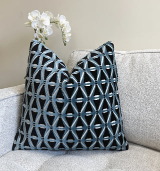 Blue Deco Velvet Throw Pillow