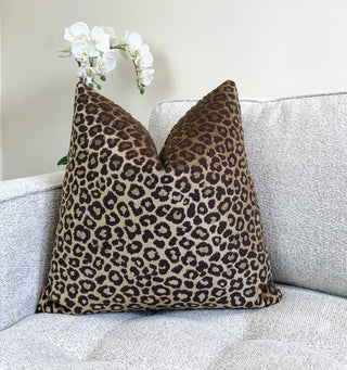 Brown Gold Leopard Velvet Throw Pillow