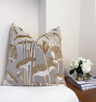Amber Poppy Velvet Throw Pillow