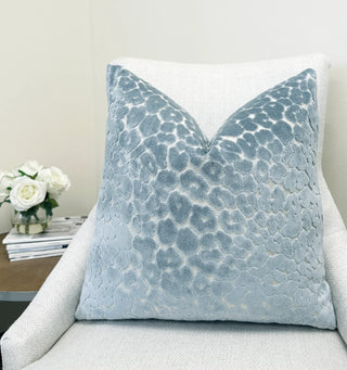 Sky Blue Leopard Velvet Throw Pillow