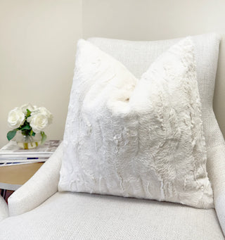 Cream Faux Fur Throw Pillow