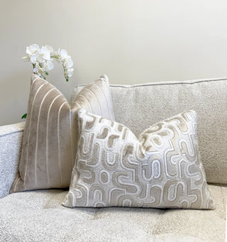 Ivory Groove Velvet Throw Pillow