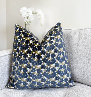 Navy Daisy Velvet Throw Pillow