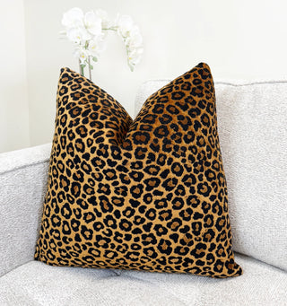 Bronze Black Leopard Velvet Throw Pillow