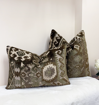 Olive Kilim Velvet Throw Pillow