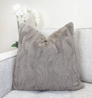 Greige Faux Fur Throw Pillow