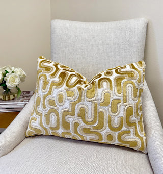 Gold Groove Velvet Throw Pillow