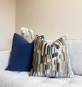 Brown Multi Spectrum Velvet Stripe Throw Pillow