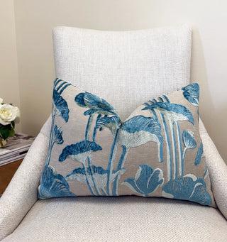 Teal Sage Poppy Velvet Throw Pillow