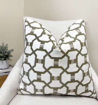 Olive Link Embroidered Throw Pillow