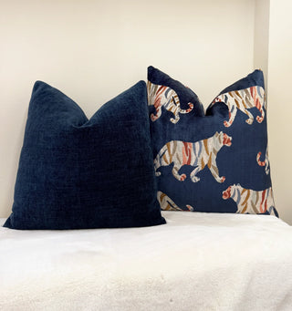 Indigo Bengal Tiger Velvet Throw Pillow