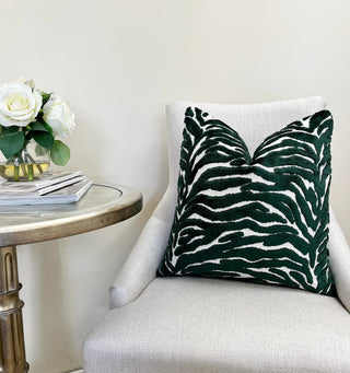 Deep Emerald Zebra Velvet Throw Pillow