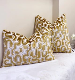 Gold Groove Velvet Throw Pillow