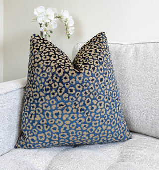 Blue Beige Leopard Velvet Throw Pillow