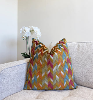 Sunset Chevron Velvet Throw Pillow