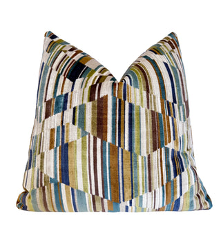 Brown Multi Spectrum Velvet Stripe Throw Pillow