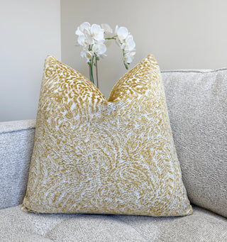 Gold Paisley Velvet Throw Pillow
