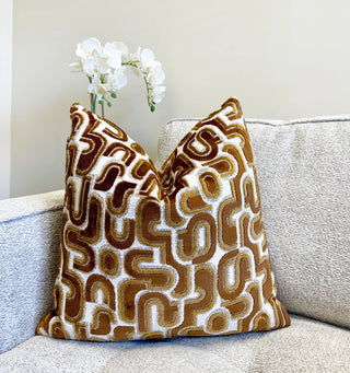 Bronze Groove Velvet Throw Pillow